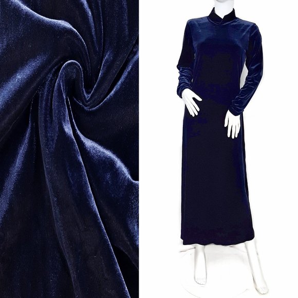 dresscom Dresses & Skirts - Dark Blue Long Sleeve Stretch Velvet Maxi Dress